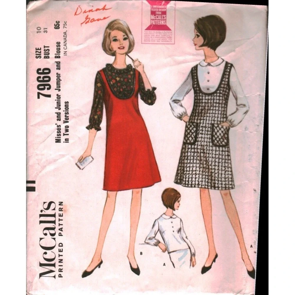 Vintage 1965 McCalls 7966 Jumper‎ and Blouse Sewing Pattern Size 10 Bust 31 Mod